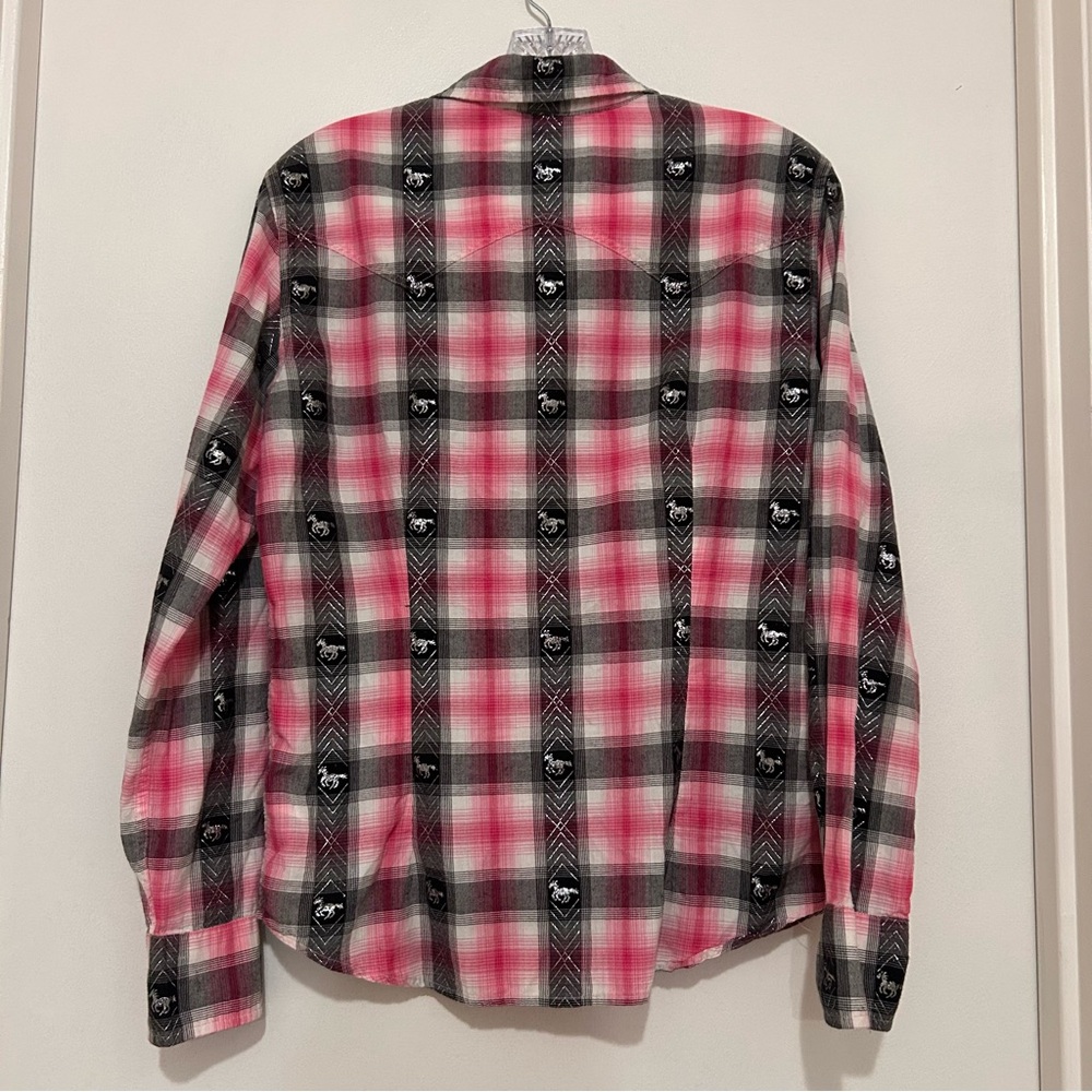 Panhandle Slim Women’s Pink Plaid Western Shirt Pearl Snaps Cowgirl Horse Boho M - Picture 2 of 9